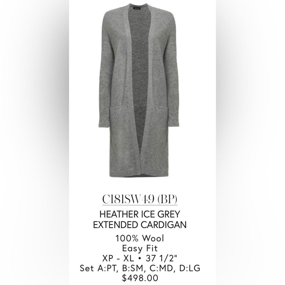 NWT Worth Heather Ice Grey Extended Cardigan - 100% Wool Size S